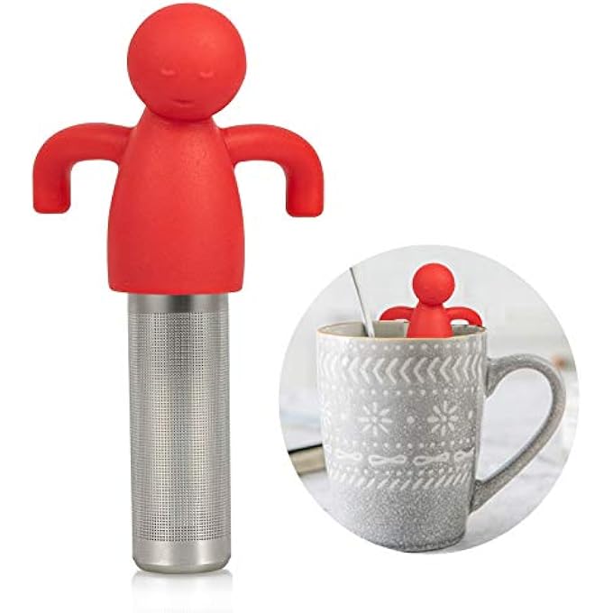 Leden Tea Infuser Cute Tea Strainer For Loose Tea Stainless Steel Fine Mesh Tea Ball Steeper With Silicone Lid For Mug And Cup Red - Image 2