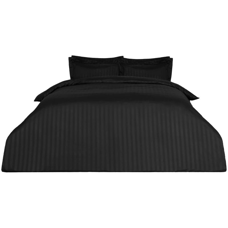 Dreamscene Beautiful Satin Stripe Quilt Duvet Cover with Pillow Case Bedding Set Black Double