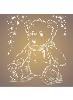 Usnyabni Stencils for Walls: Teddy Bear Stencil, 6.5 x 6.5 inch (S) - Fluffy Tatty Scruffy Teddy Scarf Stars Kids Design Big Childs Room Stencils for Painting Template  - Image 5