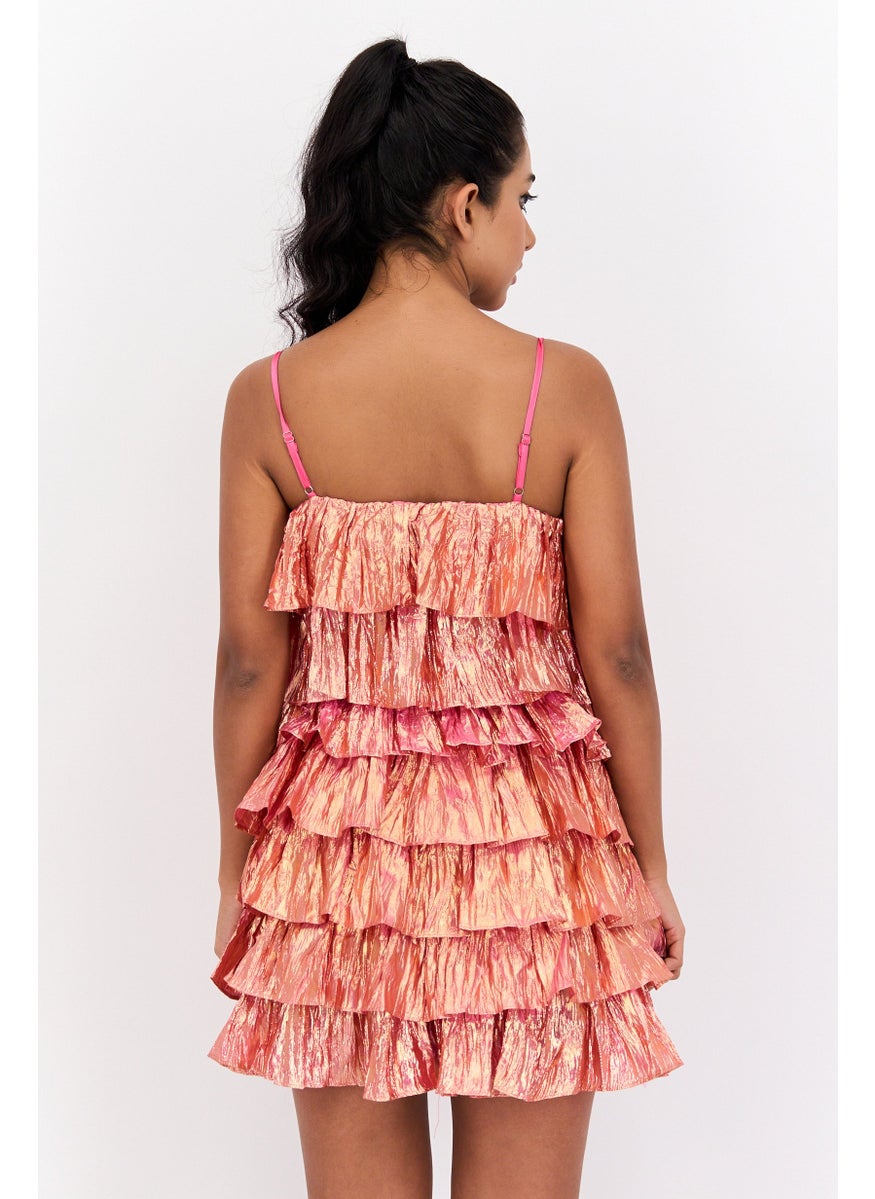 Collective The Label Women Metallic Mini Dress, Pink  - Image 3