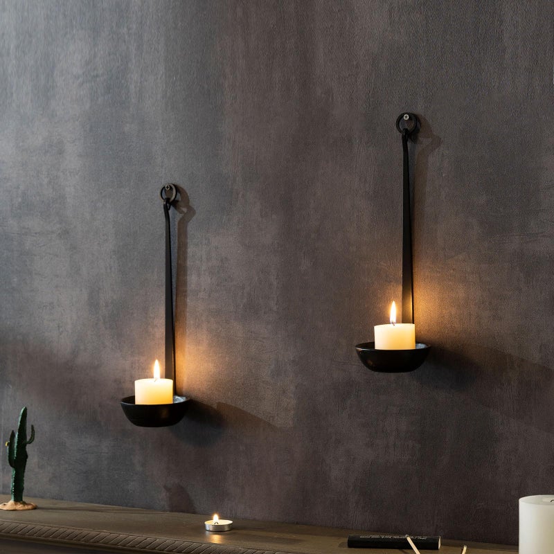 Aimto Wall Sconce Candle Holder Metal Hanging Wall Decorations for Home,Living Room, Bathroom, Dining Room, Set of 2ï¼ˆBlack - Image 1