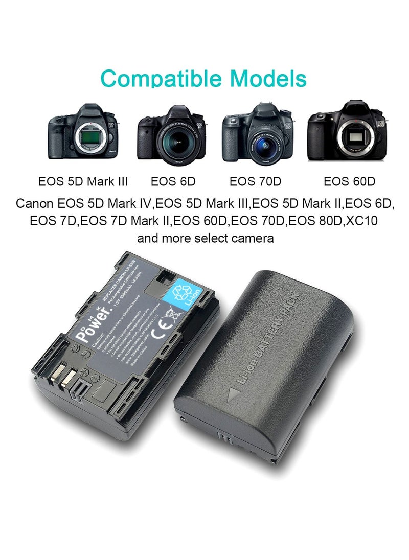 DMK Power - DMK POWER LP-E6 LP-E6N 2300mAh Camera Battery 2-PACK Compatible with Canon EOS 5D Mark II Mark III Mark IV 5DS 5DS R 6D 60D 60Da 6D Mark II 7D 7D Mark II 70D 80D R XC10 XC15 - Image 1