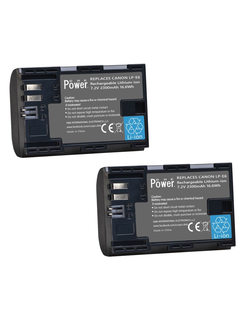DMK Power - DMK POWER LP-E6 LP-E6N 2300mAh Camera Battery 2-PACK Compatible with Canon EOS 5D Mark II Mark III Mark IV 5DS 5DS R 6D 60D 60Da 6D Mark II 7D 7D Mark II 70D 80D R XC10 XC15 - Image 1