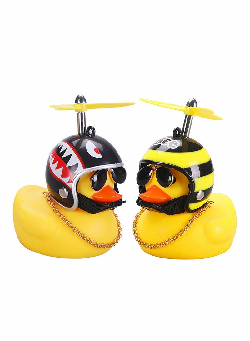 KASTWAVE Yellow Duck Car Dashboard Decorations with Propeller Helmet (2 Pack-Shark Bee) - Image 1