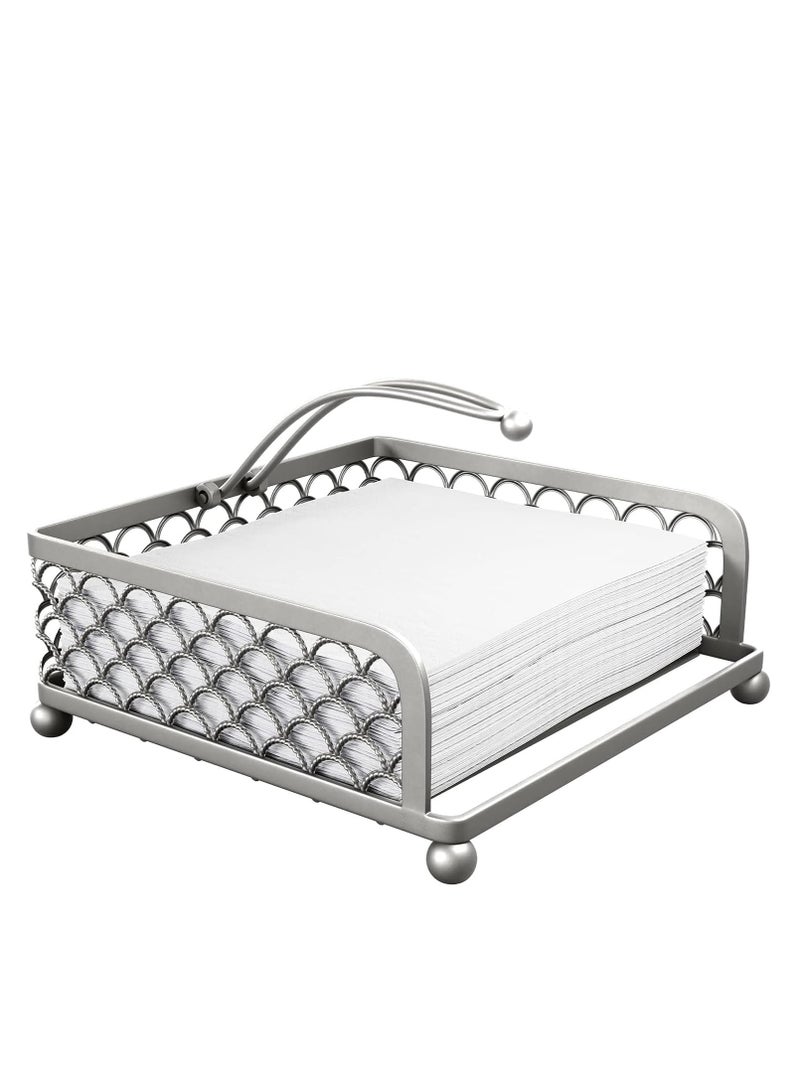 TRASSLE Elegant Flat Paper Napkin Holder with Dispenser Arm - Silver Napkin Holders for Table, Kitchen, Countertops & Outdoor Tables - Square Metal Lattice Dinner Napkin Holder  - Image 1