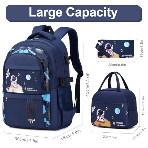 ACESAK Backpack for Boys - Boy Backpack Schoolbag for Boys Kids Children Teens Girls Elementary Middle School Bags, Waterproof Lightweight Kids Bookbag Backpacks Casual Daypack with Lunch Bag Set - Image 2