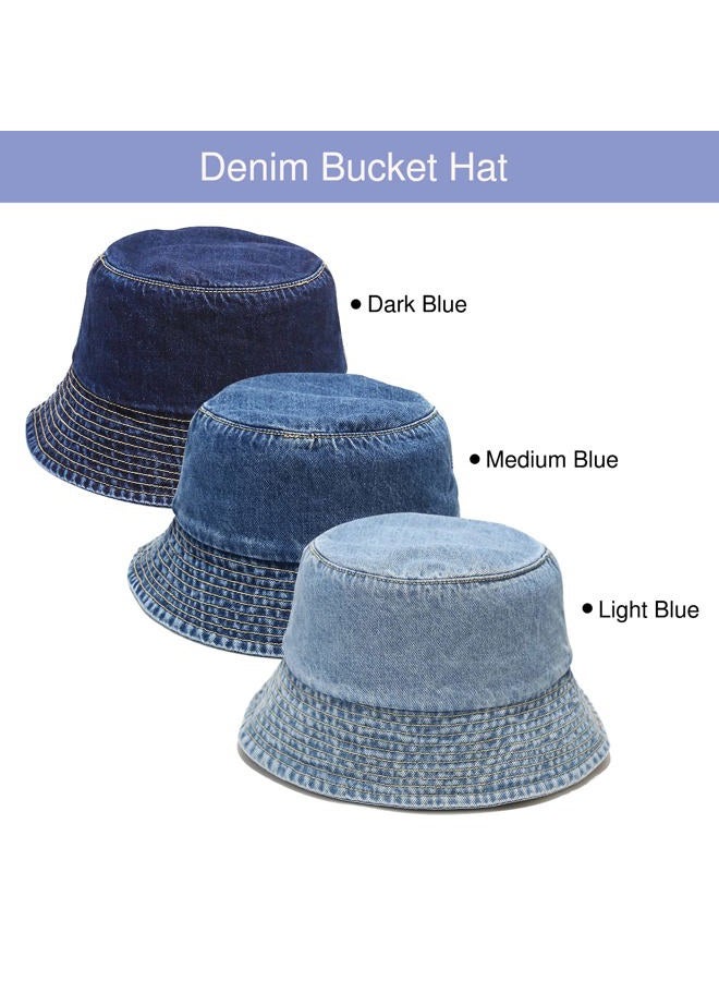 Umeepar Unisex Cotton Packable Denim Bucket Hat Beach Sun Hat for Men Women (Light Blue) - Image 2