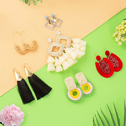 Ponpon 6-18 Pairs Earrings for Women, Lightweight Summer Earrings Straw Earrings Fashion Geometric Statement Hoop Dangle Drop Earrings for Women (Style C - 6 Pairs) - Image 4