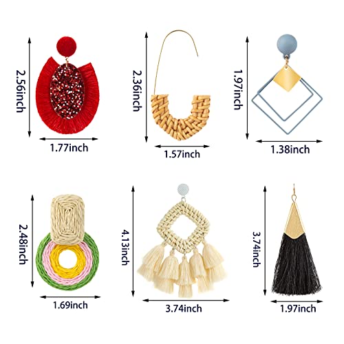 Ponpon 6-18 Pairs Earrings for Women, Lightweight Summer Earrings Straw Earrings Fashion Geometric Statement Hoop Dangle Drop Earrings for Women (Style C - 6 Pairs) - Image 2
