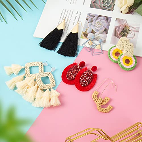 Ponpon 6-18 Pairs Earrings for Women, Lightweight Summer Earrings Straw Earrings Fashion Geometric Statement Hoop Dangle Drop Earrings for Women (Style C - 6 Pairs) - Image 3