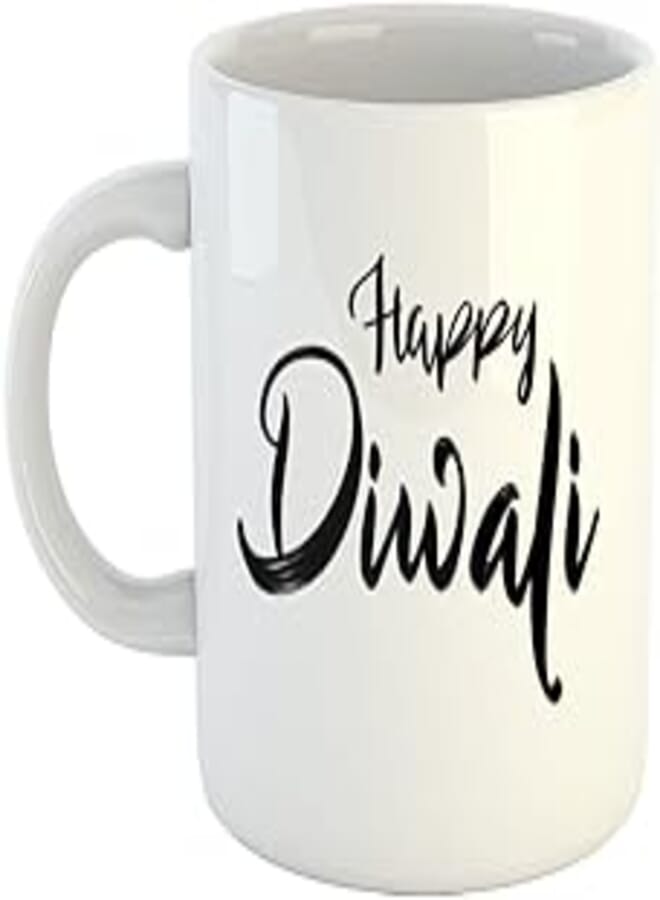 Happu - Printed Ceramic Coffee Mug, Happy Diwali Design - Happy Diwali, Gifts for Diwali, Bhaidooj Gift, Festive Gifts, Family Gifts, Gifts for Friends, Relatives, 325 ML(11Oz), 1066-WH