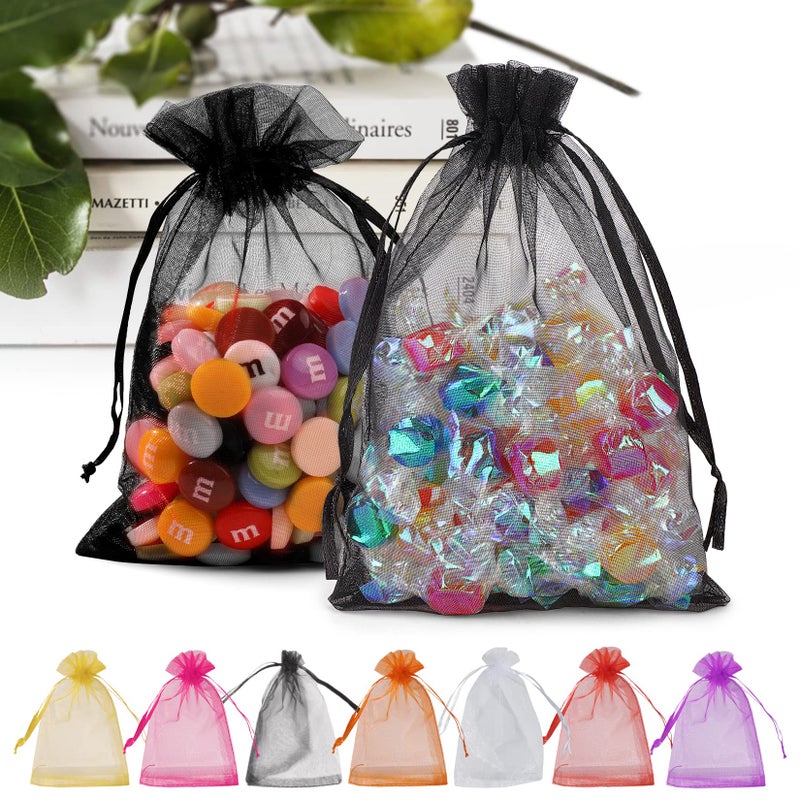 ANZNKU 50PCS Black Organza Bags, Gift Bags Small Size, Sheer Organza Bags 5x7 Inch, Mesh Bags Candy Bags, Small Mesh Bags with Drawstring, Party Wedding Favor Bags - Image 1