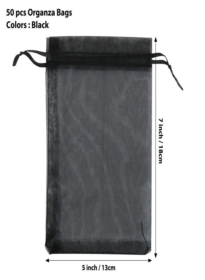 ANZNKU 50PCS Black Organza Bags, Gift Bags Small Size, Sheer Organza Bags 5x7 Inch, Mesh Bags Candy Bags, Small Mesh Bags with Drawstring, Party Wedding Favor Bags - Image 2