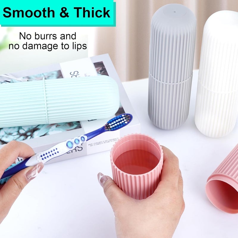 UCEC Travel Toothbrush Case and Carrier, 2 Pack Portable Business Trips Wash Cup Holder Organizer for Trips and Daily Use (Green+Pink) (Green+Pink) - Image 2