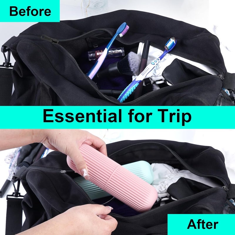 UCEC Travel Toothbrush Case and Carrier, 2 Pack Portable Business Trips Wash Cup Holder Organizer for Trips and Daily Use (Green+Pink) (Green+Pink) - Image 5