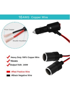 KASTWAVE محول ولاعة سجائر للسيارة، 240 واط 1 إلى 2 موصل DC 12V/24V مع مقبس مزدوج، مفتاح، كابل تمديد بطول 3.9 بوصة، وصمامات أمان 15 أمبير - مناسب للمركبات 12/24 فولت  - Image 4