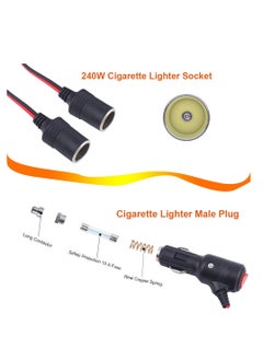 KASTWAVE محول ولاعة سجائر للسيارة، 240 واط 1 إلى 2 موصل DC 12V/24V مع مقبس مزدوج، مفتاح، كابل تمديد بطول 3.9 بوصة، وصمامات أمان 15 أمبير - مناسب للمركبات 12/24 فولت  - Image 2