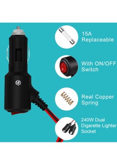 KASTWAVE محول ولاعة سجائر للسيارة، 240 واط 1 إلى 2 موصل DC 12V/24V مع مقبس مزدوج، مفتاح، كابل تمديد بطول 3.9 بوصة، وصمامات أمان 15 أمبير - مناسب للمركبات 12/24 فولت  - Image 3