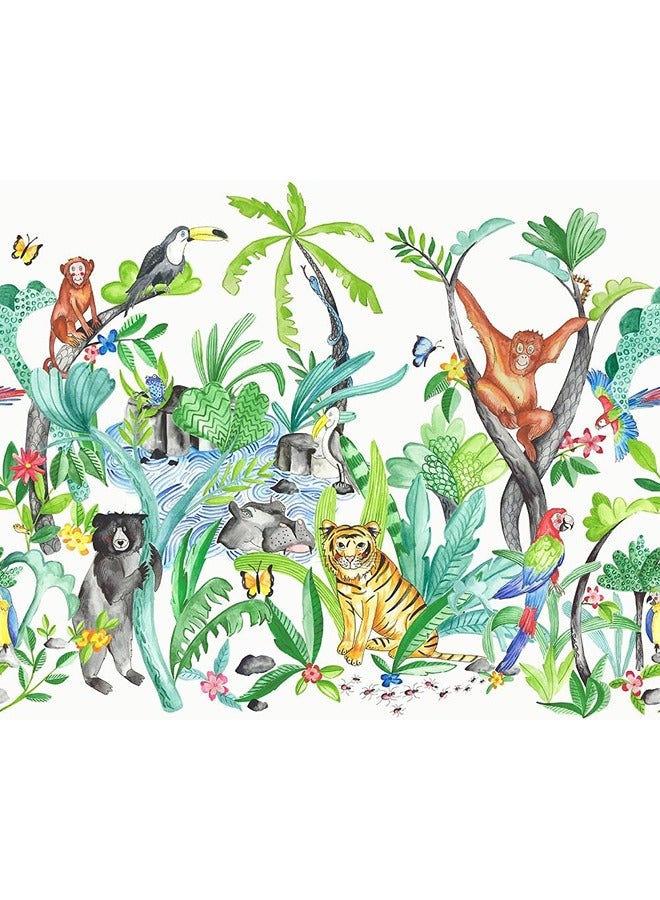 JAMEEL IMAGINE FUN - Arthouse Jungle Mania Animal Wallpaper, Kids Room Decor, Jungle Animals Pattern  - Image 1