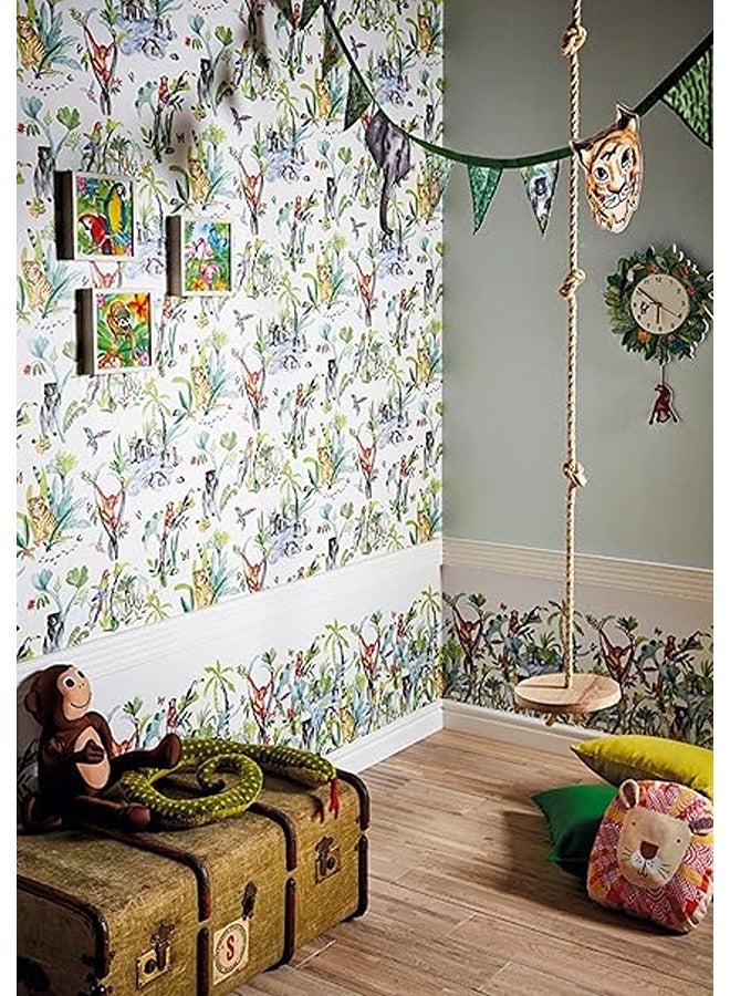 JAMEEL IMAGINE FUN - Arthouse Jungle Mania Animal Wallpaper, Kids Room Decor, Jungle Animals Pattern  - Image 2