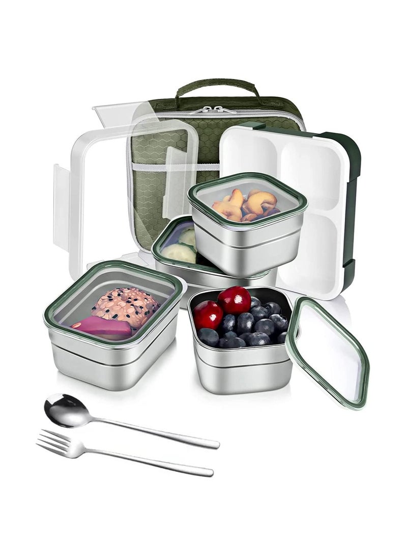 GGEROU Stainless Steel Lunch Box for Kids Adults,Insulated Bento Lunch Box with Tableware and Bag,1060ml 4 Compartment Divided Lunch Containers - Image 1