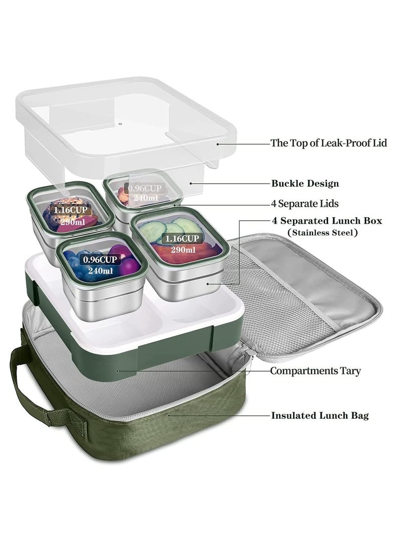 GGEROU Stainless Steel Lunch Box for Kids Adults,Insulated Bento Lunch Box with Tableware and Bag,1060ml 4 Compartment Divided Lunch Containers - Image 2
