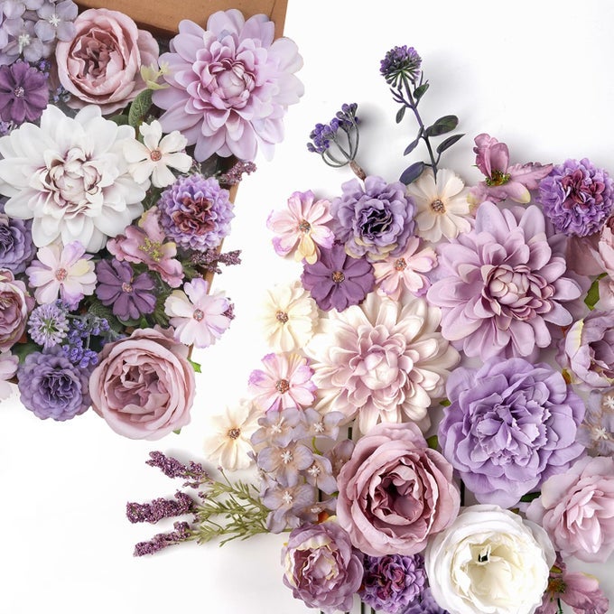 ARTIFICIAL FLOWERS COMBO SET PURPLE SILK ROSES PEONIES DAHLIAS WITH STEMS FOR DIY WEDDING BOUQUETS BABY SHOWER TABLE CENTERPIECES HOME DECOR FAKE FLORAL ARRANGEMENTS PARTY DECORATIONS