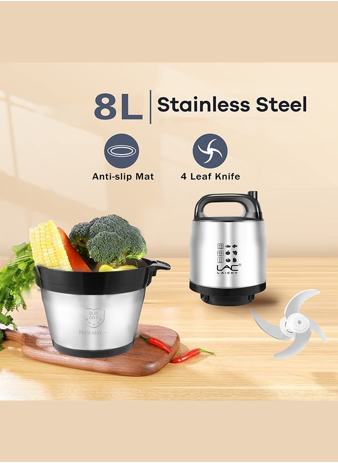 LAC - 8L Large Capacity Electric Meat Grinder Stainless Steel Chopper 2 Speeds Meat Mincer Food Processor Elegant Slicer With Integrated 4-Sharp Blades And Child Safety Lock - Image 1