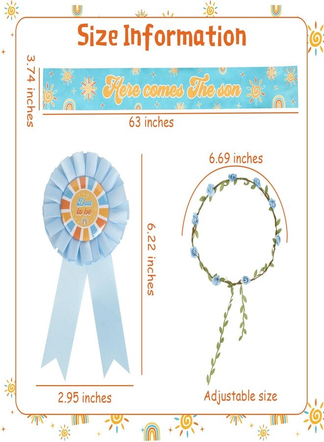 Serencatcher Here Comes the Son Baby Shower Decorations, Sunshine Baby Shower Party Favors Blue Mom Dad to be Pin Flower Crown for Boho Groovy Sunshine Gender Reveals Party Favors - Image 4