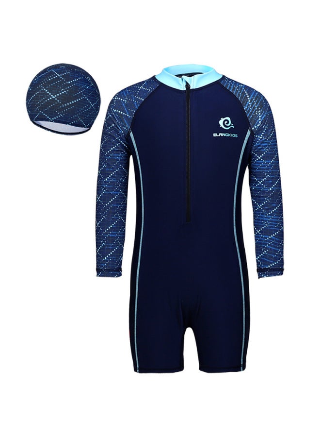 Loquat 2024 Children's Swimwear Girls' Middle And Big Children Teenagers Girls' One-piece Professional Long-sleeved Sunscreen Quick-drying Swimwear-Color:333 Dark Blue Long Sleeve- - Image 1