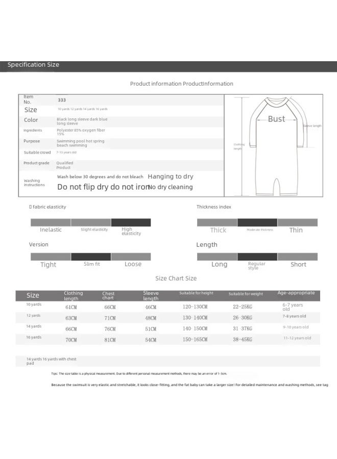 Loquat 2024 Children's Swimwear Girls' Middle And Big Children Teenagers Girls' One-piece Professional Long-sleeved Sunscreen Quick-drying Swimwear-Color:333 Dark Blue Long Sleeve- - Image 5