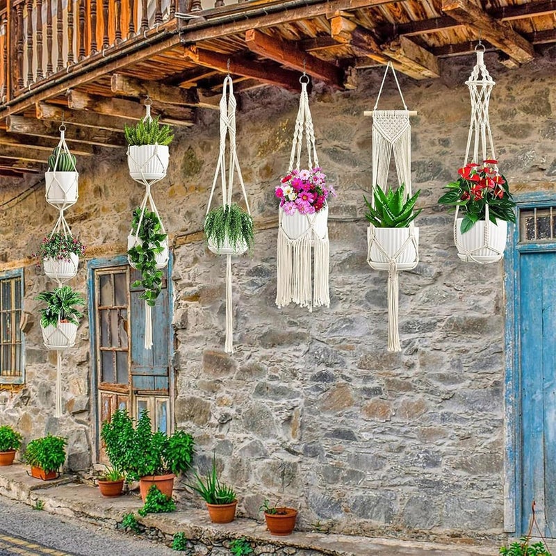 CHIYLE Macrame Plant Hangers 6-Pack – Handmade Cotton Rope Hanging Planters for Indoor & Outdoor Plants, Boho Home Décor, Durable Plant Holder Set with Hanging Accessories (White, Pots Not Included) - Image 3