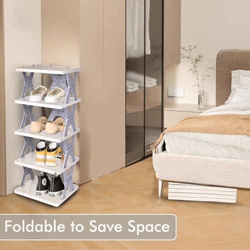 Pivalo 5-Tier Stackable Shoe Rack Expandable PVC Footwear Organiser Portable Lightweight and Reusable Storage Shelf for Sandals & Sleepers- White - Image 5