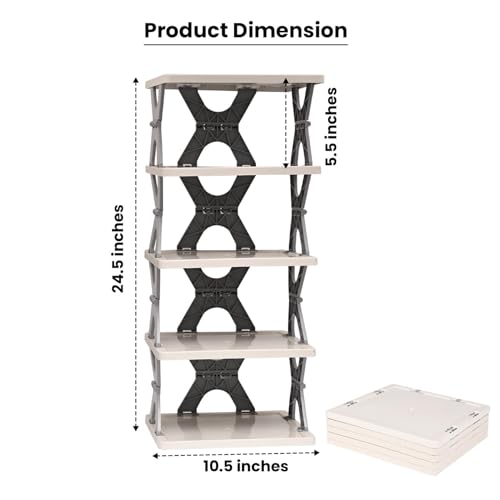 Pivalo 5-Tier Stackable Shoe Rack Expandable PVC Footwear Organiser Portable Lightweight and Reusable Storage Shelf for Sandals & Sleepers- White - Image 2