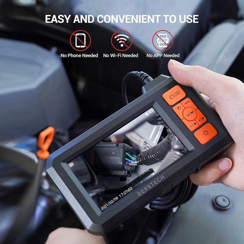 DEPSTECH 5.5mm Industrial Endoscope, 1080P Digital Borescope Inspection Camera with 4.3" Screen, IP67 Waterproof Snake Camera with Lights,16.5FT Semi-Rigid Cable, 32GB Card &Photo Capture (Orange) - Image 4