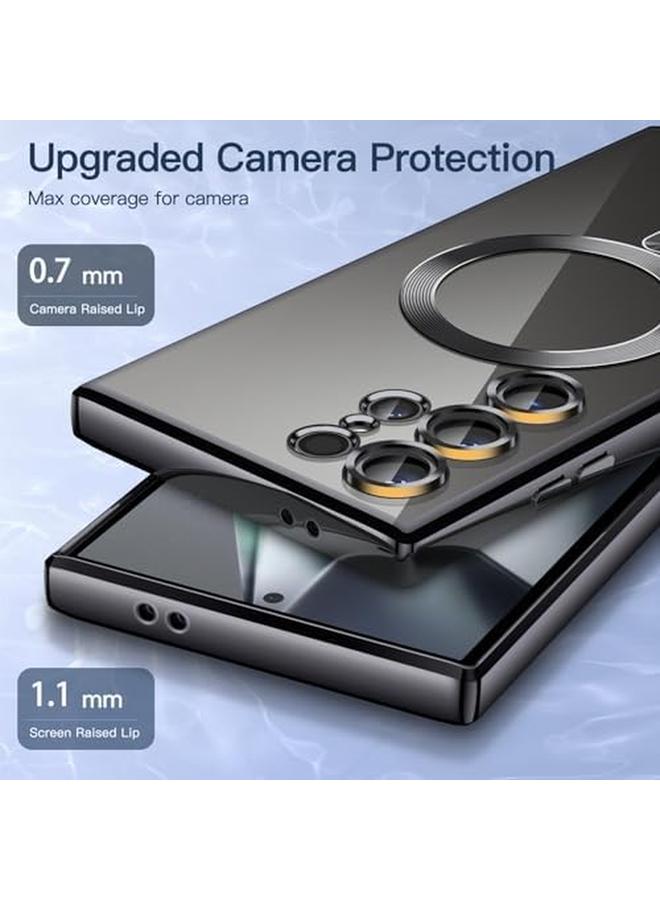 جي تيك جراب شفاف ناعم لهاتف Samsung Galaxy S24 Ultra مقاس 6.8 بوصة مع حماية كاملة لعدسة الكاميرا متوافق مع شحن Magsafe اللاسلكي وغطاء هاتف TPU مطلي بالكهرباء مقاوم للصدمات باللون الأسود من التيتانيوم - Image 3