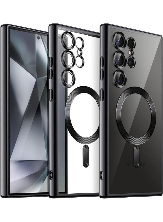 جي تيك جراب شفاف ناعم لهاتف Samsung Galaxy S24 Ultra مقاس 6.8 بوصة مع حماية كاملة لعدسة الكاميرا متوافق مع شحن Magsafe اللاسلكي وغطاء هاتف TPU مطلي بالكهرباء مقاوم للصدمات باللون الأسود من التيتانيوم - Image 1