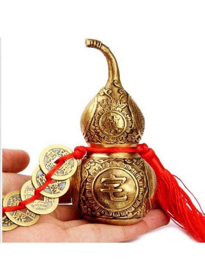 هزتيير قرع نحاسي نقي من النحاس الخالص وو لو مع 5 زخارف صينية للحظ السعيد هو لو قرع معلق في المكتب وغرفة النوم والسيارة - Image 1