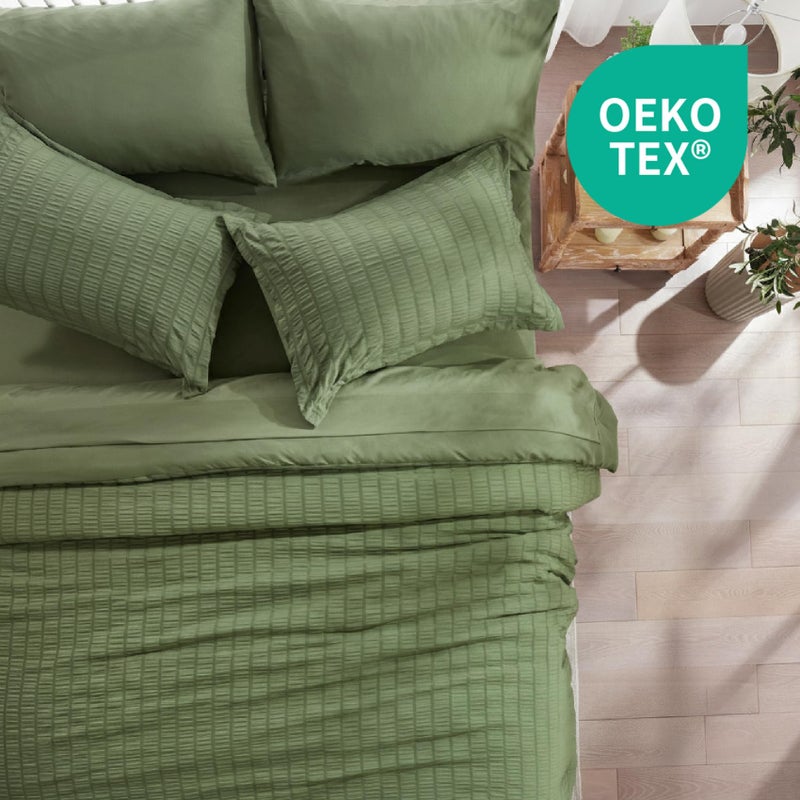 Zzlpp King Size Comforter Set 7 Pieces, Olive Green Seersucker Bed in a Bag with Sheets, All Season Bedding Sets with 1 Comforter, 2 Pillow Shams, 2 Pillowcases, 1 Flat Sheet, 1 Fitted Sheet - Image 4