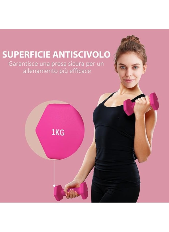 SPORTNOW Set of 2 Hexagonal Dumbbells 1/2/3/4/5/6/7/8/9/10 kg in Metal and Plastic, 2 Weights with Non-Slip Grip