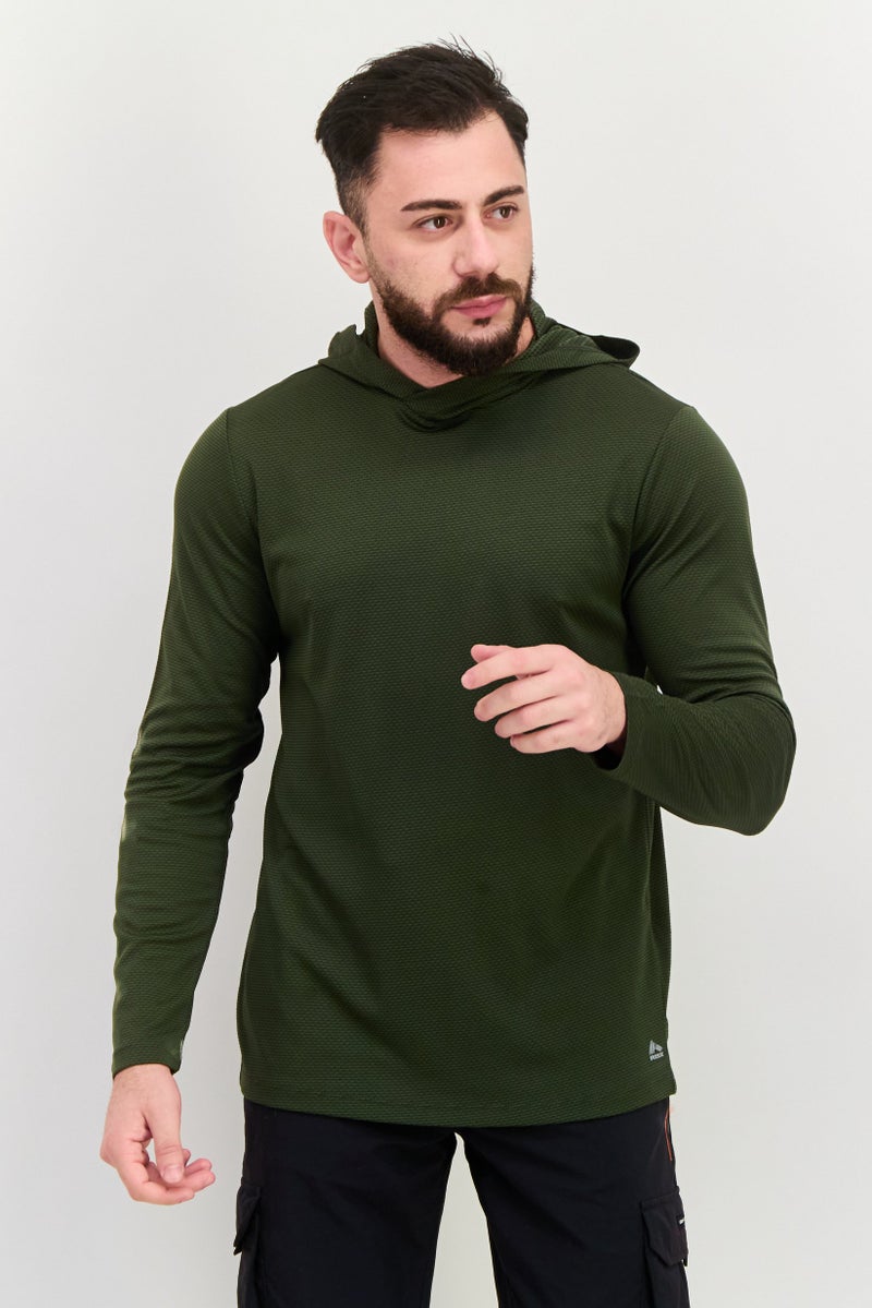 RBX Men Sportswear Fit Textured Long Sleeves Outdoor Sweatshirt, Olive  - Image 1