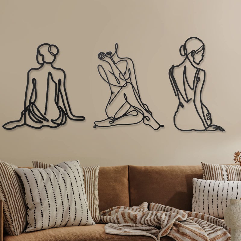 3 Pcs Metal Wall Art Decor Minimalist Abstract Woman Wall Art Metal Modern Line Drawing Decor Female Single Line Home Hanging for Bedroom Kitchen Bathroom Living RoomVintage