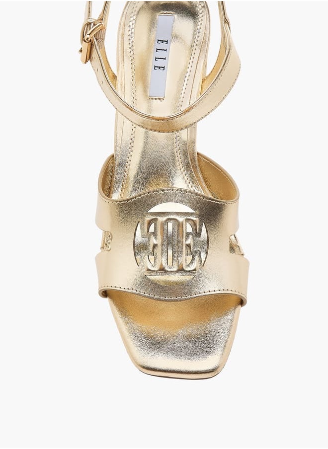 ELLE Women's Logo Detail Sandals with Buckle Closure and Block Heels  - Image 3
