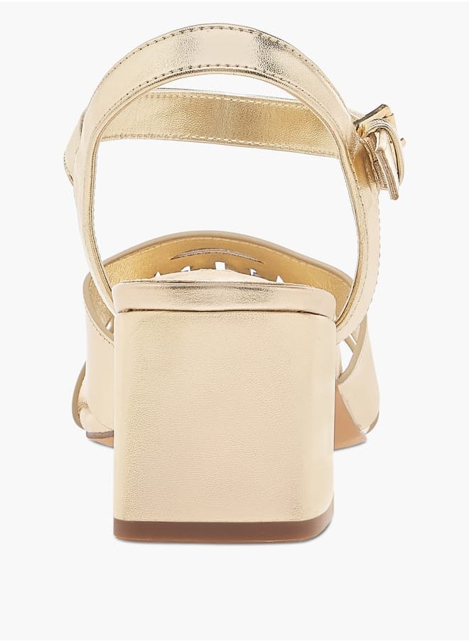 ELLE Women's Logo Detail Sandals with Buckle Closure and Block Heels  - Image 4