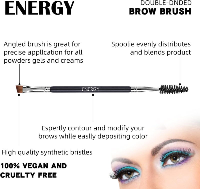 Energy Precision Dual-Sided Eyebrow Brush with Spoolie - Vegan Brow Tool for Shaping, Defining, Grooming, Lifting, Applying Brow Wax & Gel - Professional Angled Brush & Eyelash Comb - Image 1