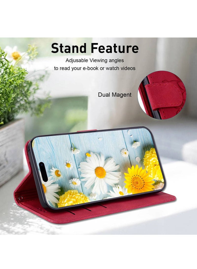 iPhone 15 Pro Max Case Cover With Magnetic Flip Shockproof  Anti-Scratch And Anti-Drop Protection With Wallet Card Slot Phone Holder Kickstand Funtion PU Leather Back Cover Accessories  - Image 3