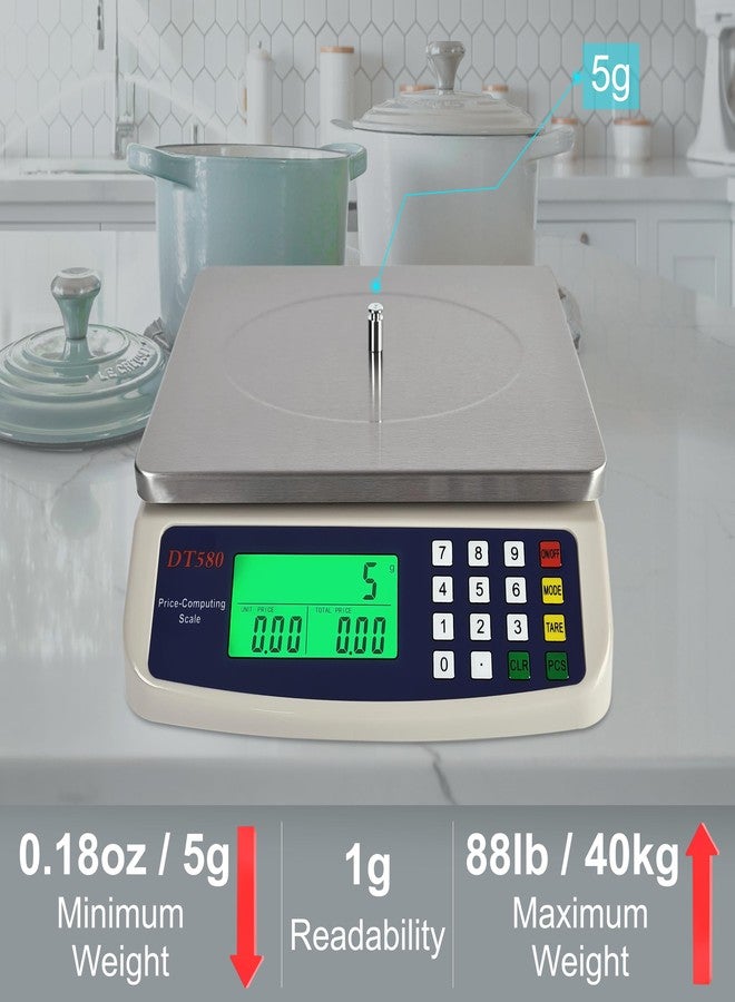 Eosphorus Commercial Food Scale 88lb/40kg Kitchen Scale Deli Scale Digital Meat Scale Price Computing Food Market Restaurant Scales Weighing Pounds, Ounces, Kilograms, Grams - Image 4