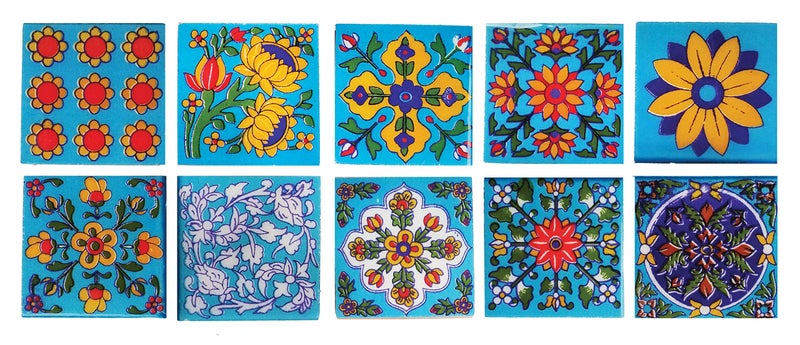 Shiv Kripa Blue Pottery Shiv Kripa Blue Art Pottery Home Decor Ethnic Festive 2 x 2 inch Tiles Pack of 20 Tiles (Sky Blue, Blue & Multi) - Image 3