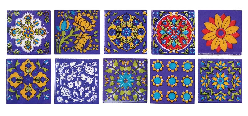 Shiv Kripa Blue Pottery Shiv Kripa Blue Art Pottery Home Decor Ethnic Festive 2 x 2 inch Tiles Pack of 20 Tiles (Sky Blue, Blue & Multi) - Image 2