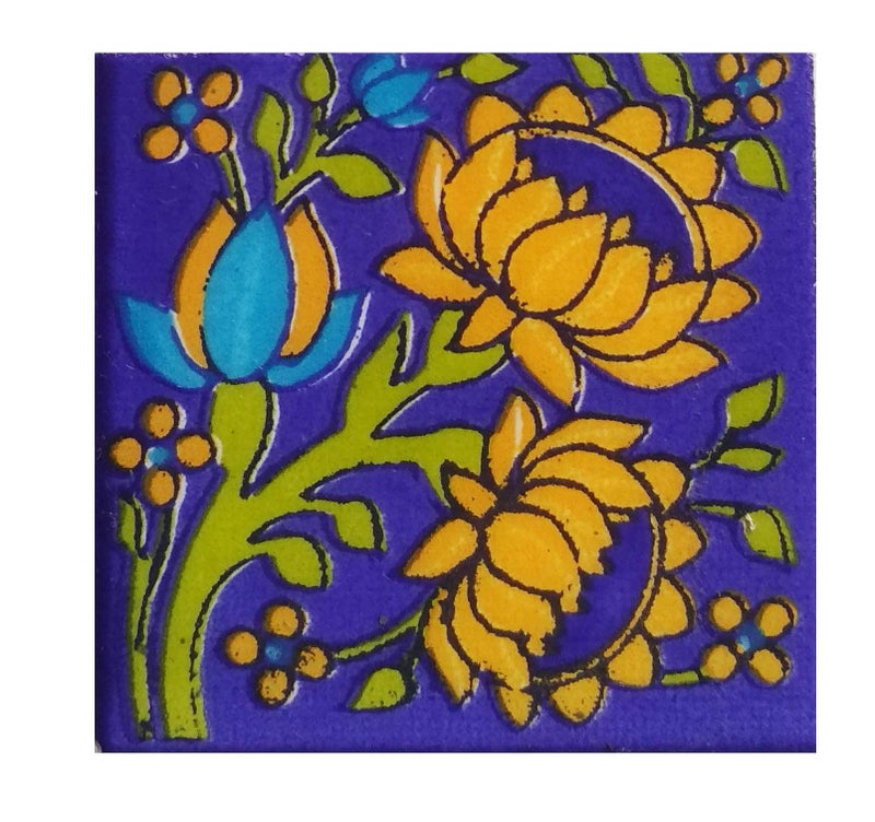 Shiv Kripa Blue Pottery Shiv Kripa Blue Art Pottery Home Decor Ethnic Festive 2 x 2 inch Tiles Pack of 20 Tiles (Sky Blue, Blue & Multi) - Image 4
